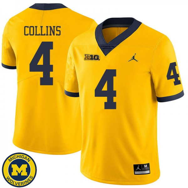 Men's Michigan Wolverines #4 Nico Collins Yellow Jordan Brand Player Football Jersey